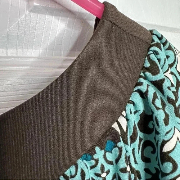 Inc International Concepts Short  Sleeved Blouse Ruffled Sleeves Brown/Blue Med - Picture 16 of 16